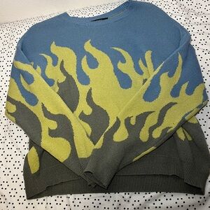 Green and blue Forever 21 flame sweater.